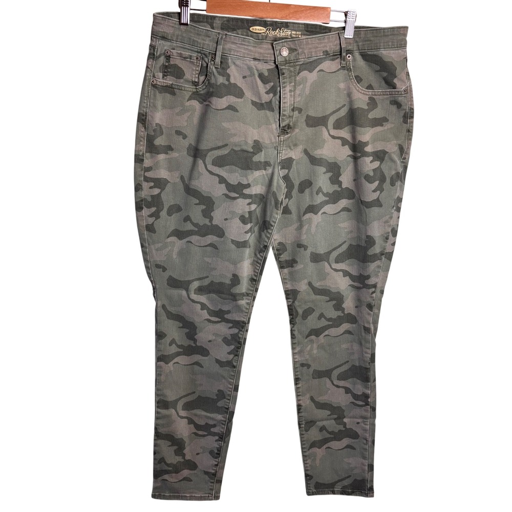 Old Navy Rockstar Womens 20 Camo Jeans Mid Rise Skinny Stretch Green Camouflage